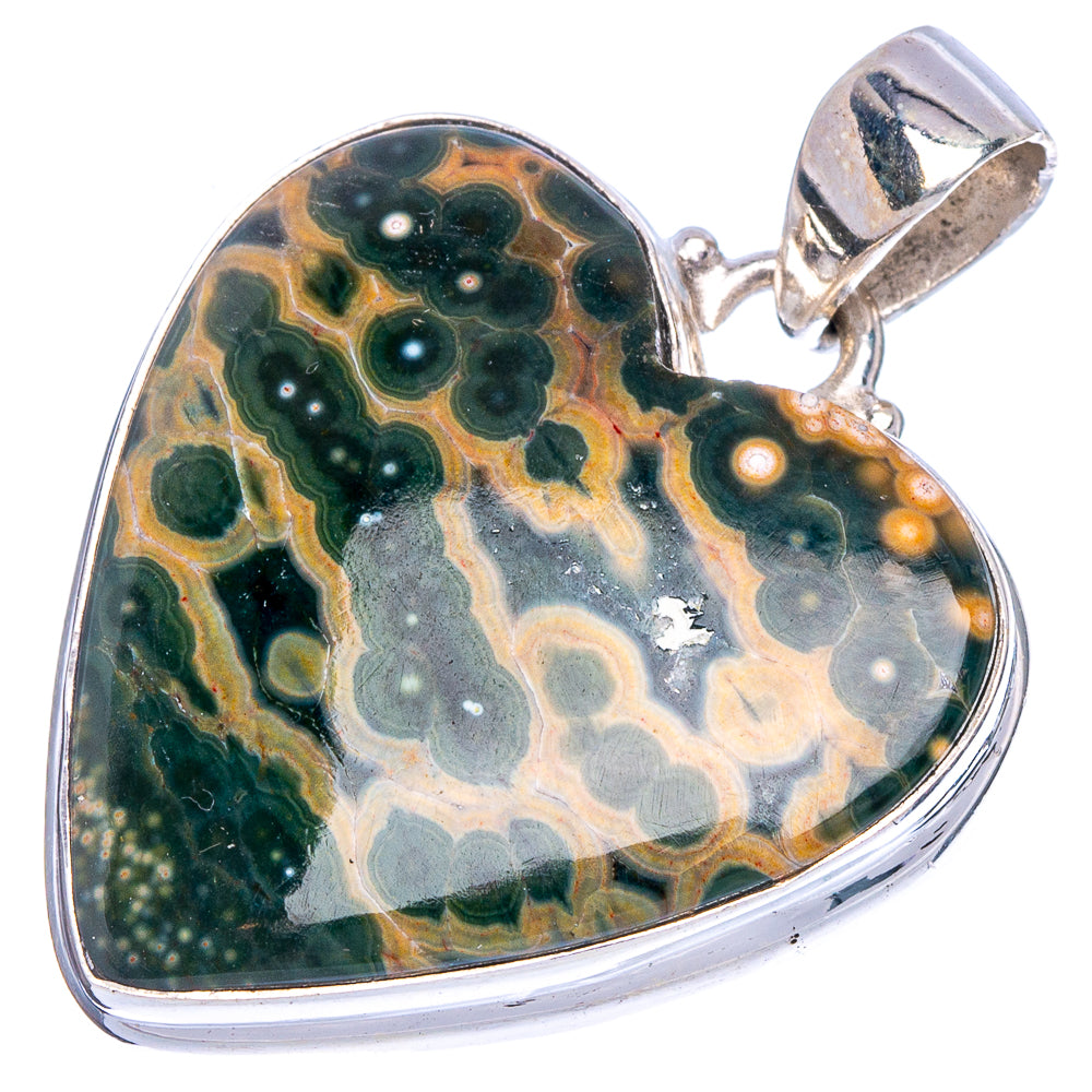 Ocean Jasper Heart Pendant 1 3/8" (925 Sterling Silver) P40523