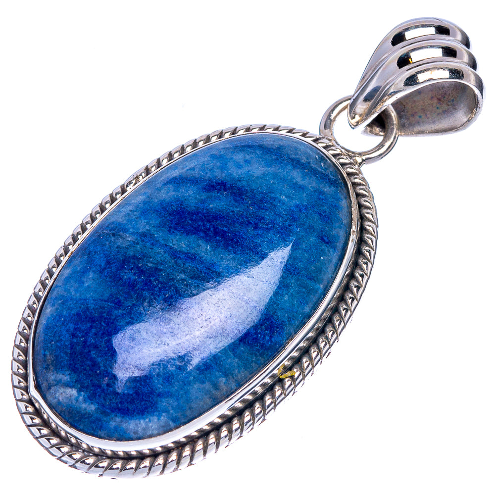 Blue Quartz Palm Stone Pendant 1 3/4" (925 Sterling Silver) P40746