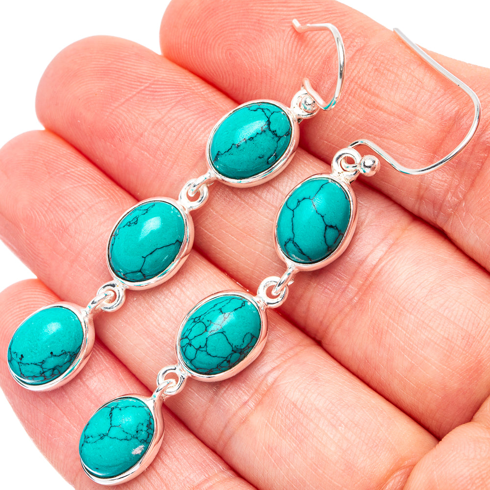 Turquoise Howlite Earrings 2 1/4" (925 Sterling Silver) E3152