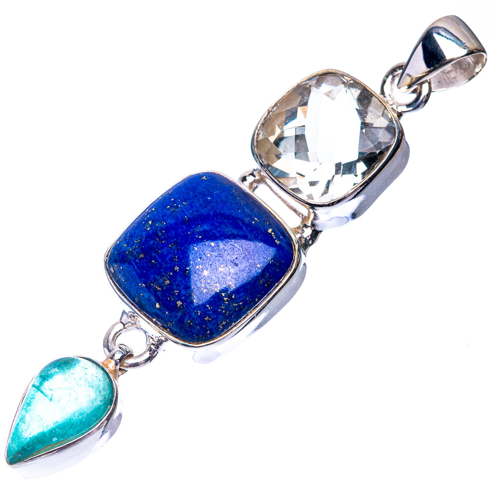 Lapis Lazuli, White Quartz, Blue Fluorite Pendant 2 3/8" (925 Sterling Silver) P38690