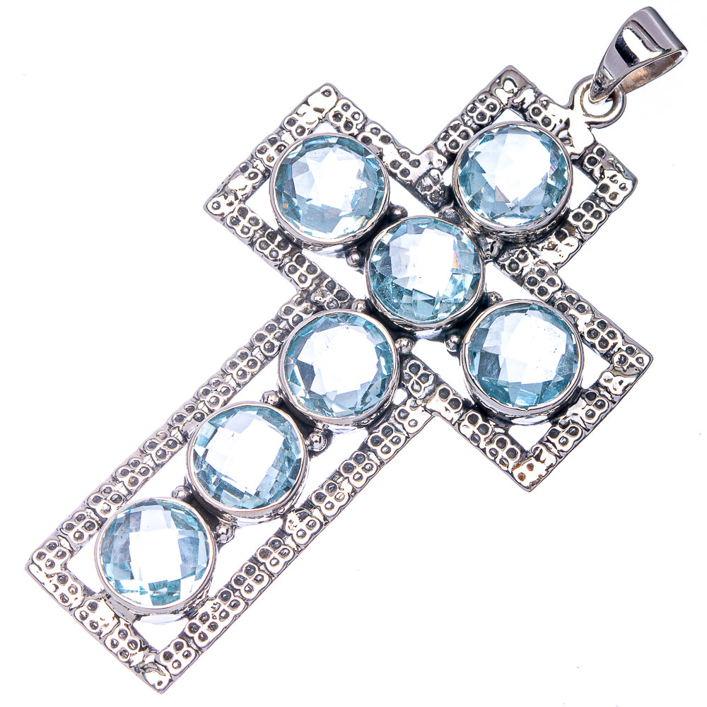 Signature Blue Topaz Cross Pendant 2 1/2" (925 Sterling Silver) P41189
