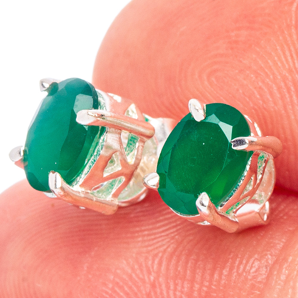 Green Onyx Earrings 1/4" (925 Sterling Silver) E2605