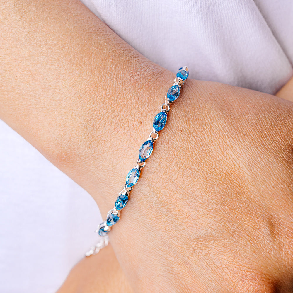 Blue Topaz Bracelet 7 To 8" (925 Sterling Silver) B90388