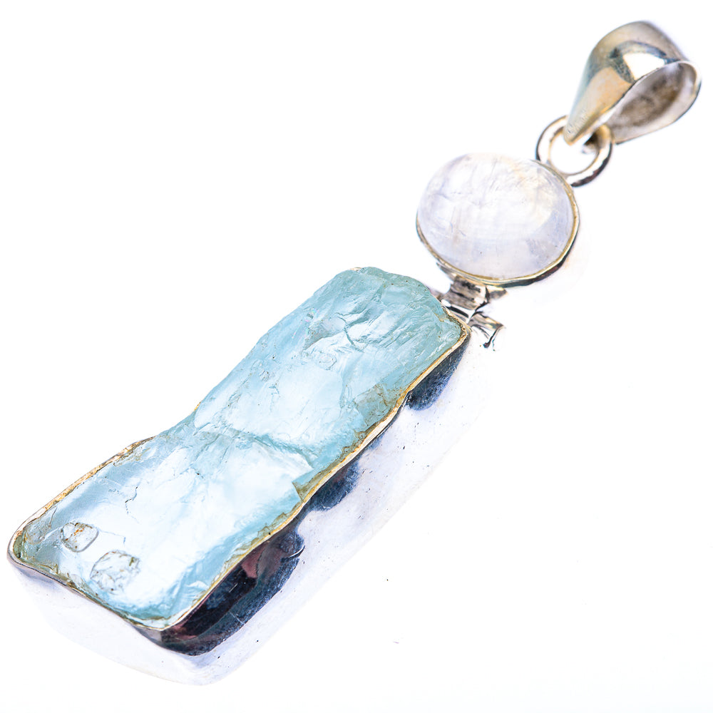 Raw Aquamarine, Rainbow Moonstone Pendant 2 1/8" (925 Sterling Silver) PD38544