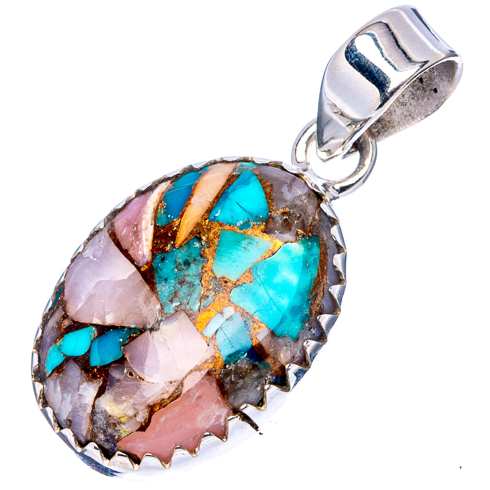 Pink Opal In Turquoise Pendant 1 1/8" (.925 Sterling Silver)
