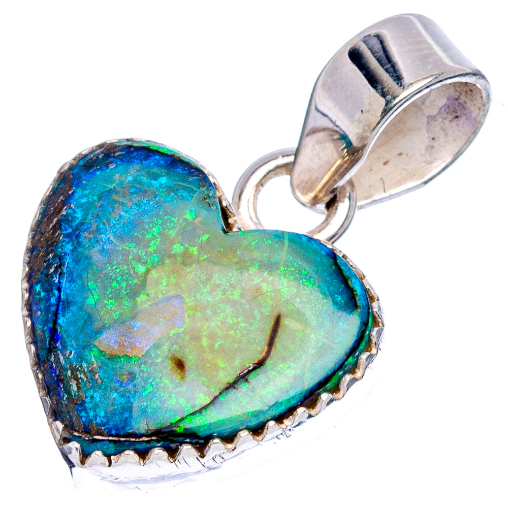 Rare Sterling Opal Heart Pendant 1 1/8" (.925 Sterling Silver)