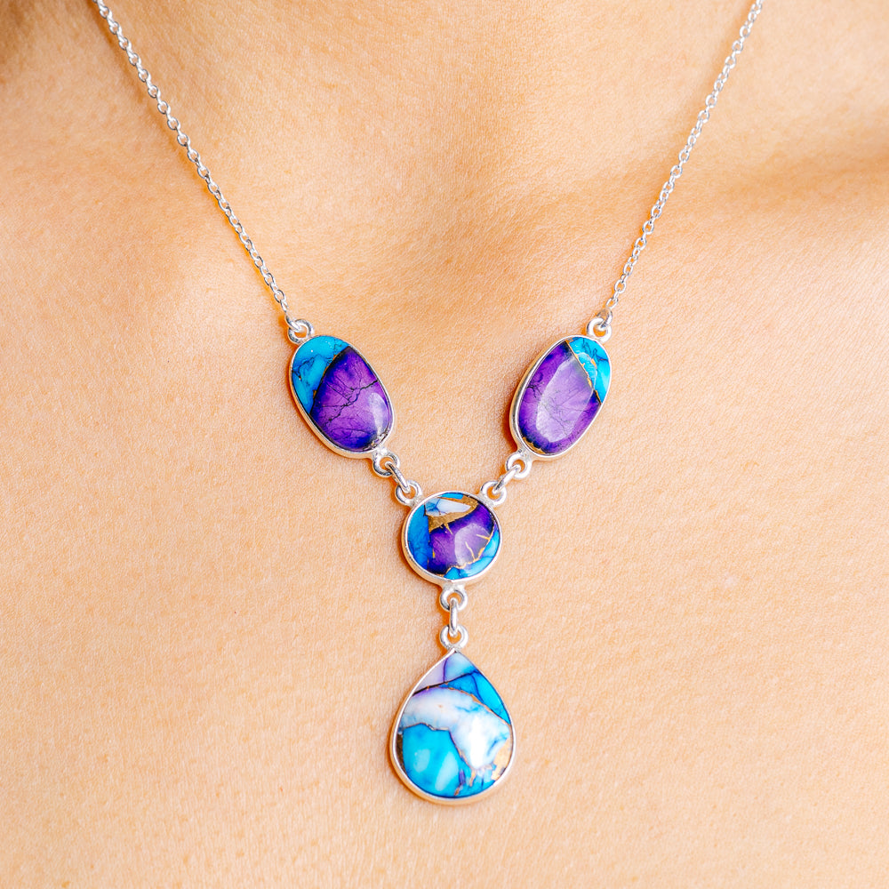 Purple Dahlia Mohave Turquoise Necklace 17 to 18" (.925 Sterling Silver)