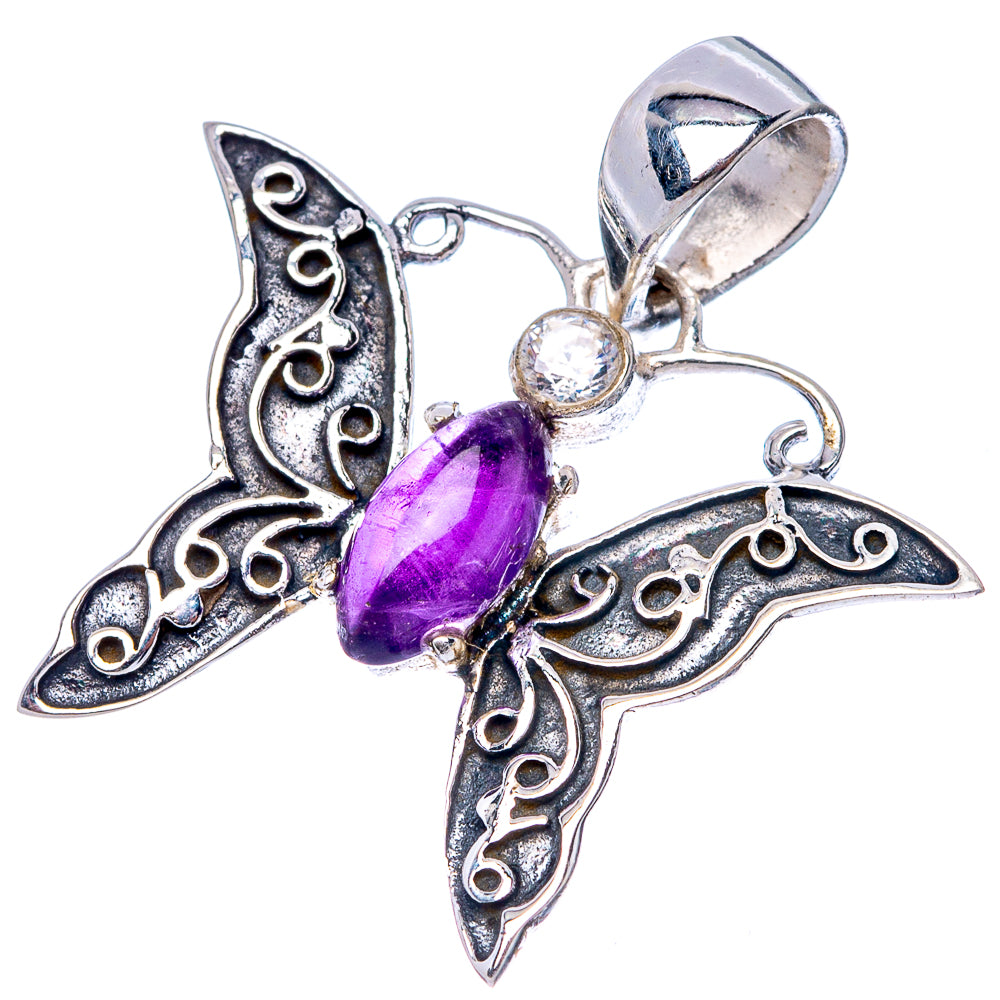 Amethyst, White Quartz Butterfly Dainty Pendant 1" (925 Sterling Silver) P43543