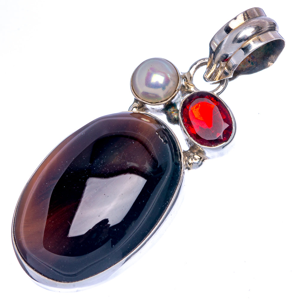 Black Onyx, Garnet, Cultured Pearl Pendant 1 7/8" (925 Sterling Silver) P40043