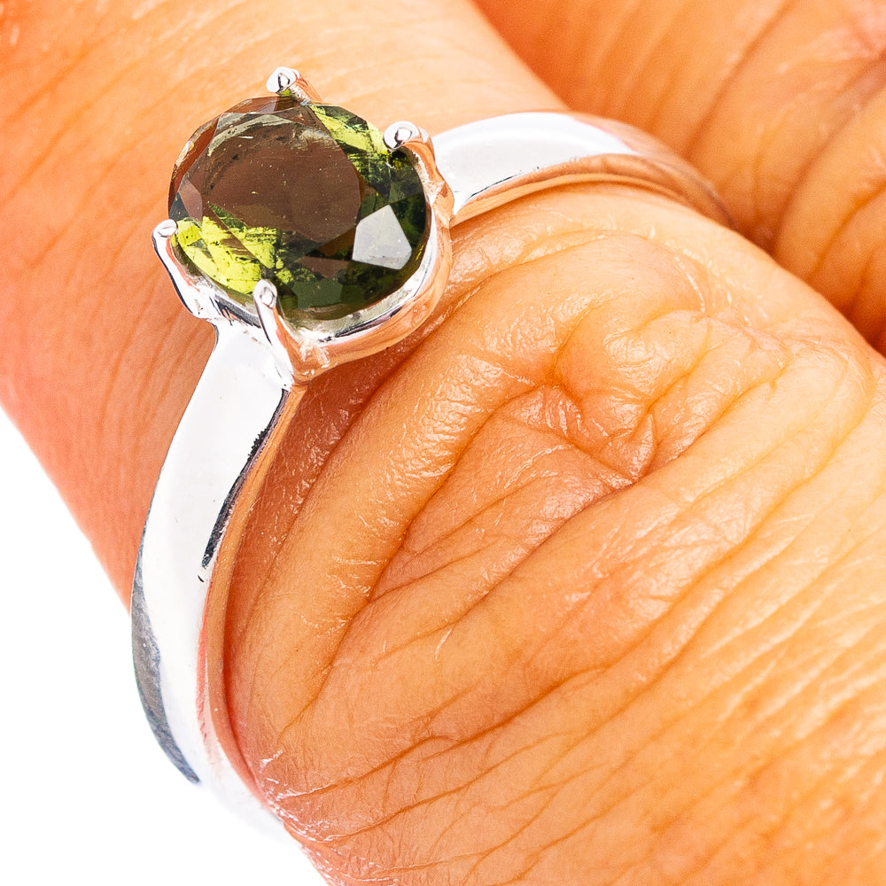 Rare Faceted Moldavite Ring Size 8 (.925 Sterling Silver)