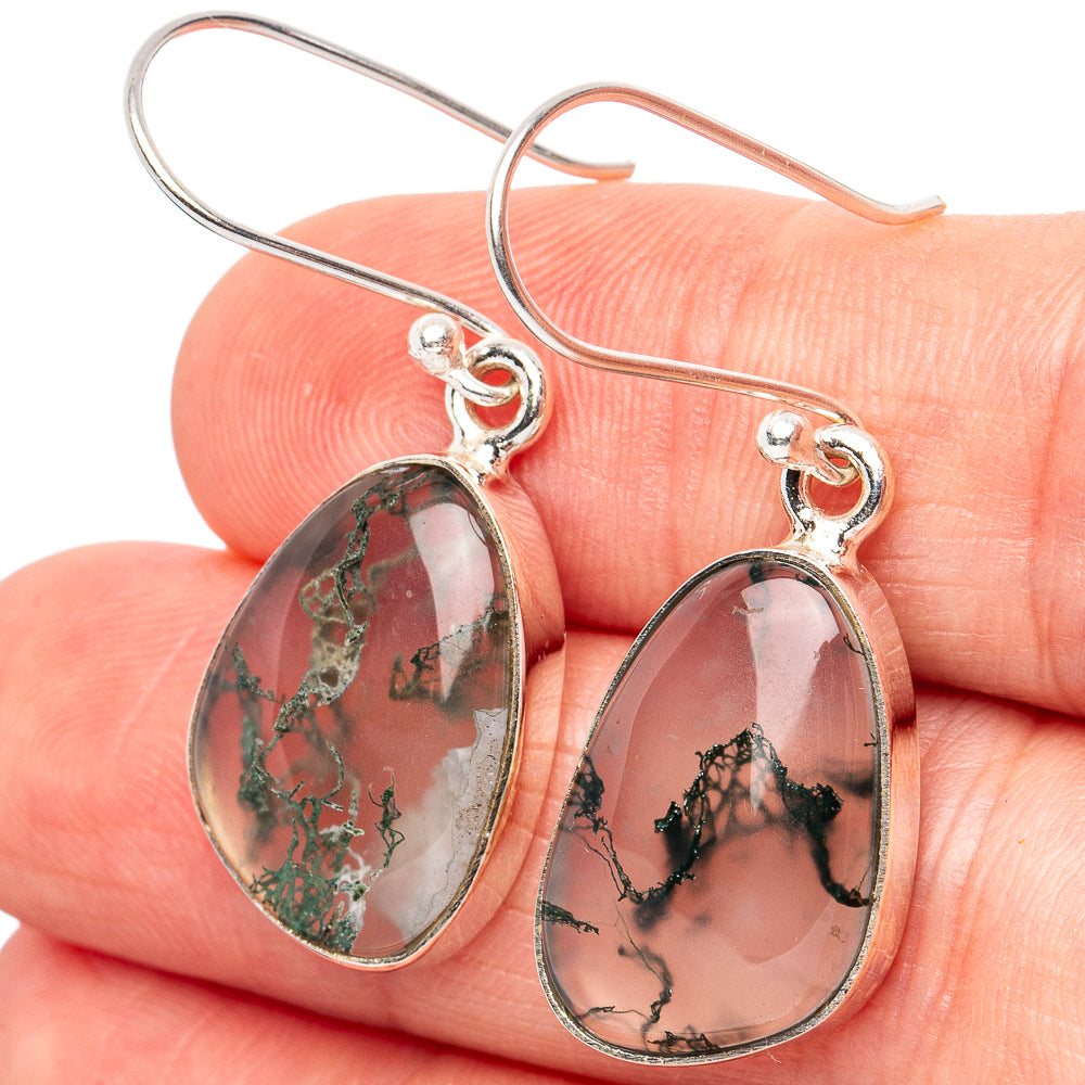 Green Moss Agate Earrings 1 1/2" (.925 Sterling Silver)