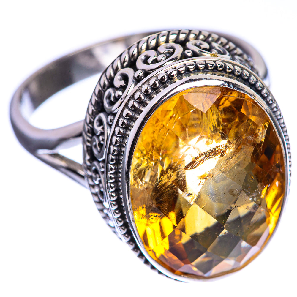 Faceted Citrine 925 Sterling Silver Ring Size 10.75