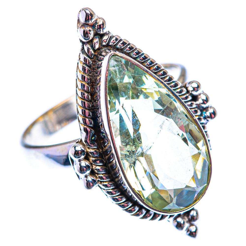 Large Faceted Green Amethyst Ring Size 11 (925 Sterling Silver) RING140273