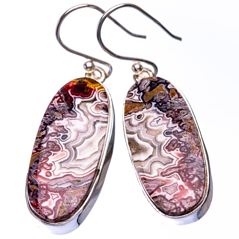 Crazy Lace Agate Earrings 1 5/8" (925 Sterling Silver) E432257
