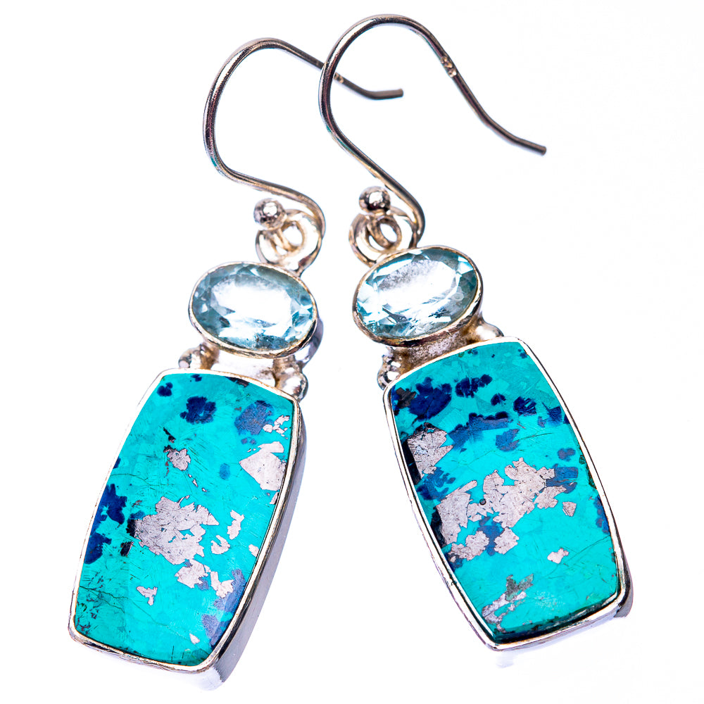Shattuckite, Blue Topaz Earrings 1 5/8" (925 Sterling Silver) E432287
