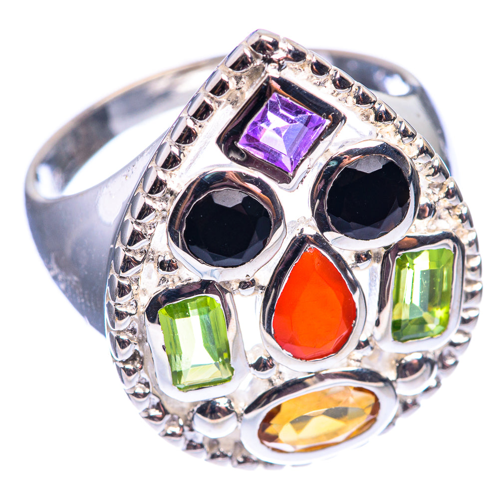 Black Onyx, Carnelian, Amethyst, Citrine, Peridot Ring Size 8 (925 Sterling Silver) R141963