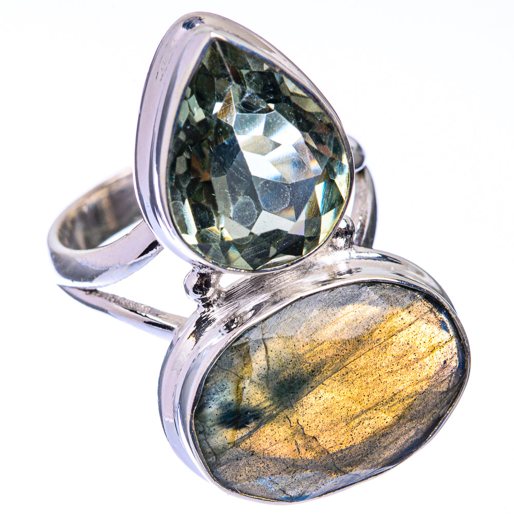 Large Labradorite, Green Amethyst Ring Size 6.75 (925 Sterling Silver) R141216