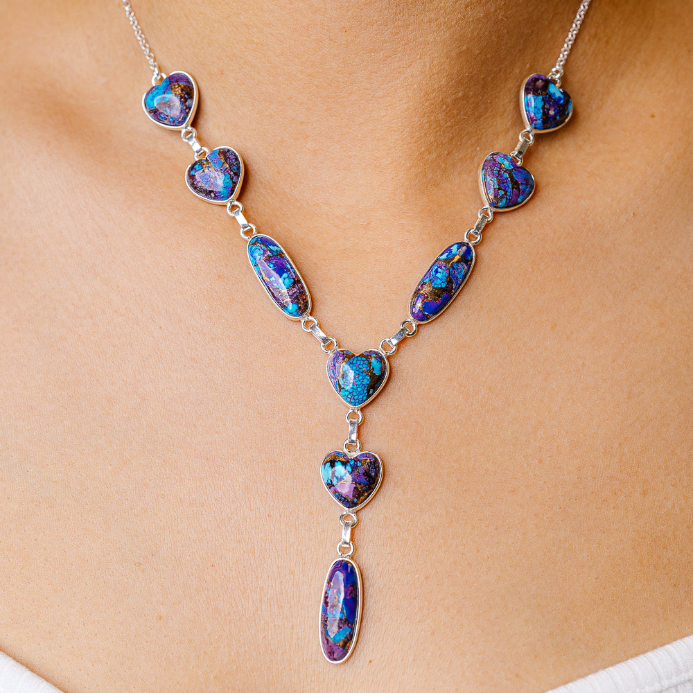 Purple Copper Composite Turquoise Heart Necklace 17 (925 Sterling Silver) NEC90220