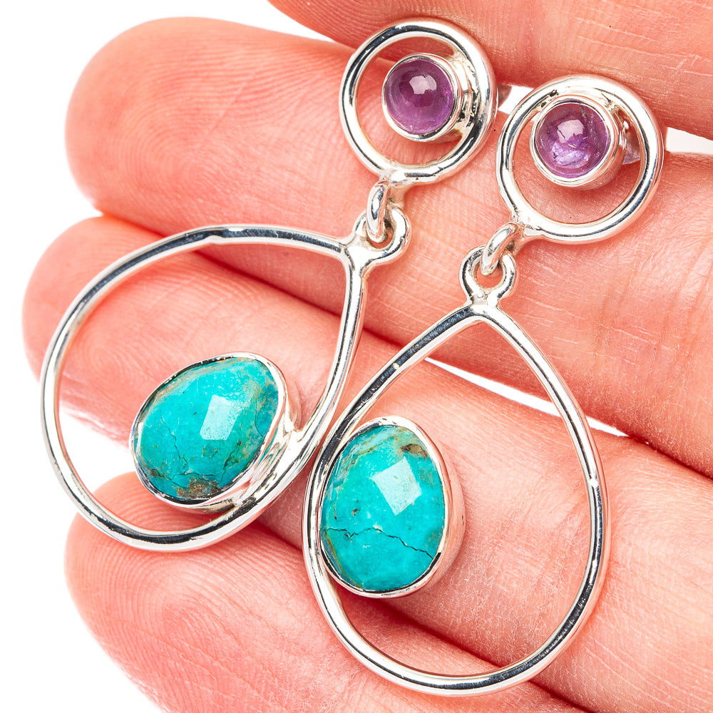 Premium Sleeping Beauty Turquoise, Amethyst Earrings 1 1/2" (925 Sterling Silver) E2513