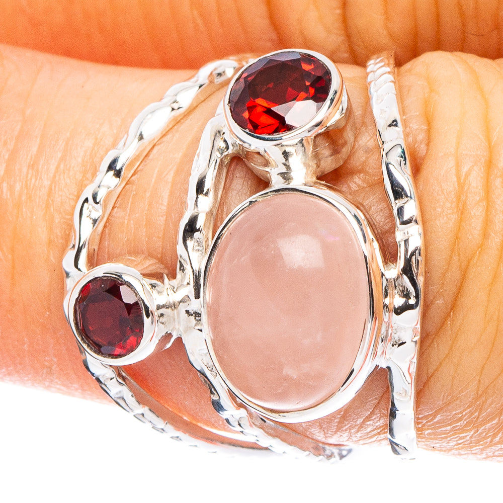 Rose Quartz, Garnet 925 Sterling Silver Premium Ring Size 7 (925 Sterling Silver) R6549