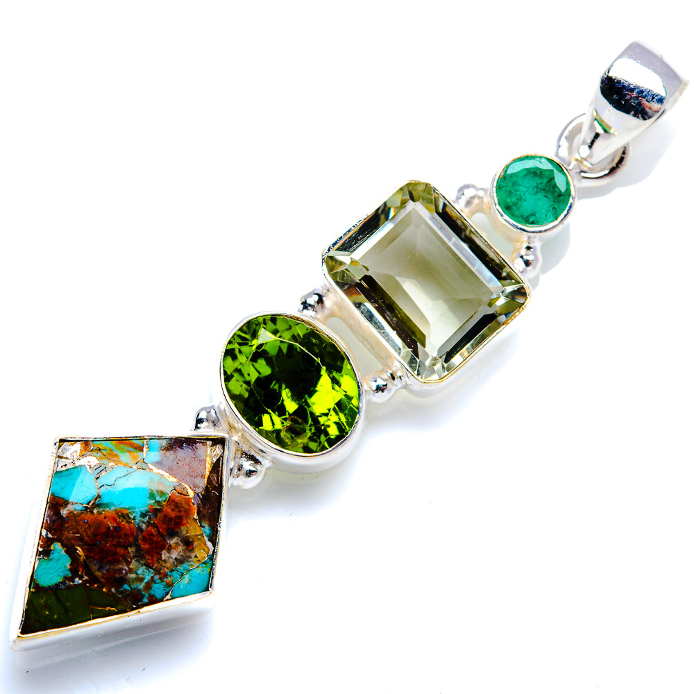 Kingman Mohave Turquoise, Peridot, Green Amethyst, Green Onyx 925 Sterling Silver Pendant 2 3/8" (925 Sterling Silver) PD38405