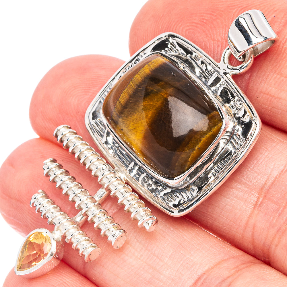 Premium Tiger Eye, Citrine Pendant 1 3/4" (925 Sterling Silver) P44998