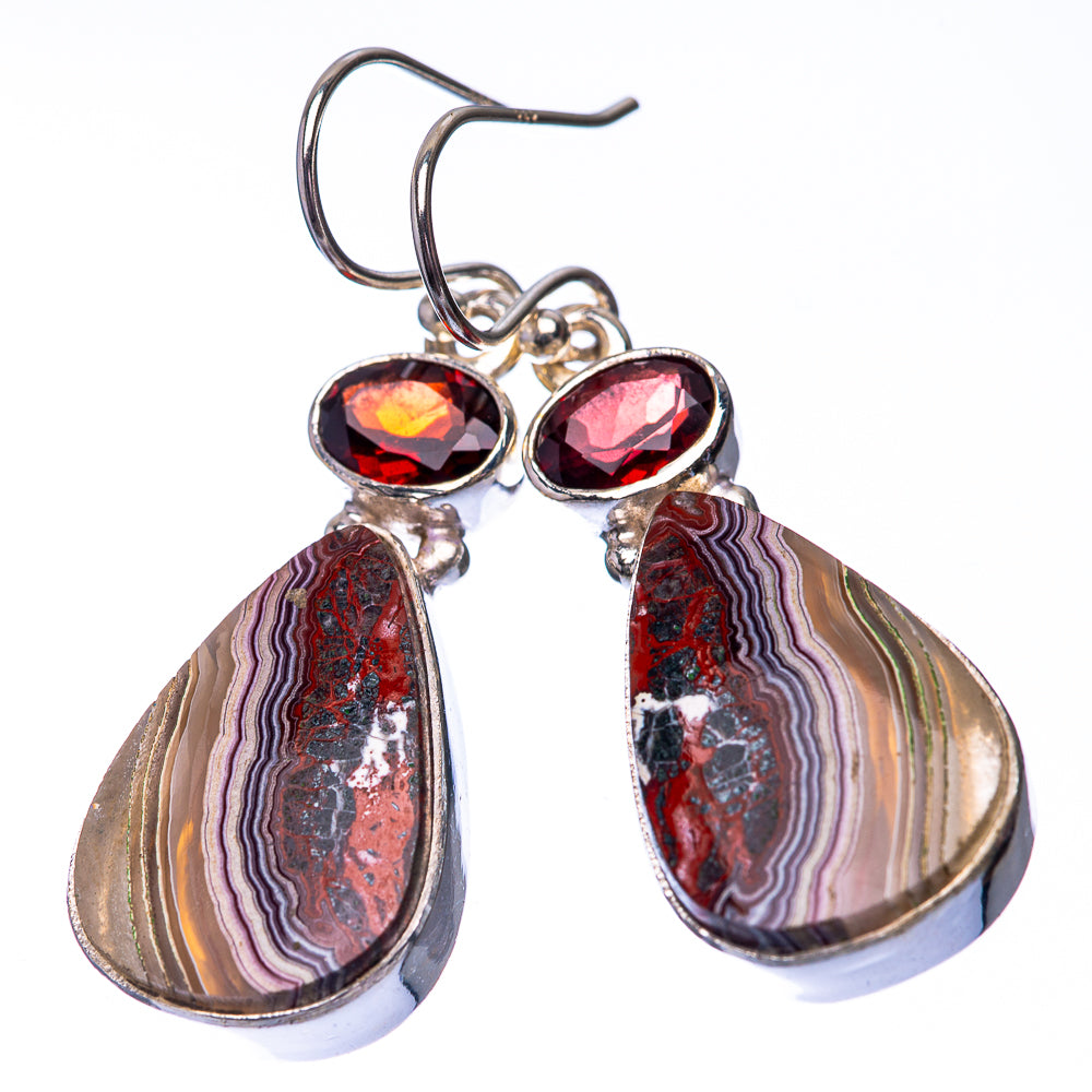 Crazy Lace Agate, Garnet 925 Sterling Silver Earrings 1 5/8" (925 Sterling Silver) EARR432232