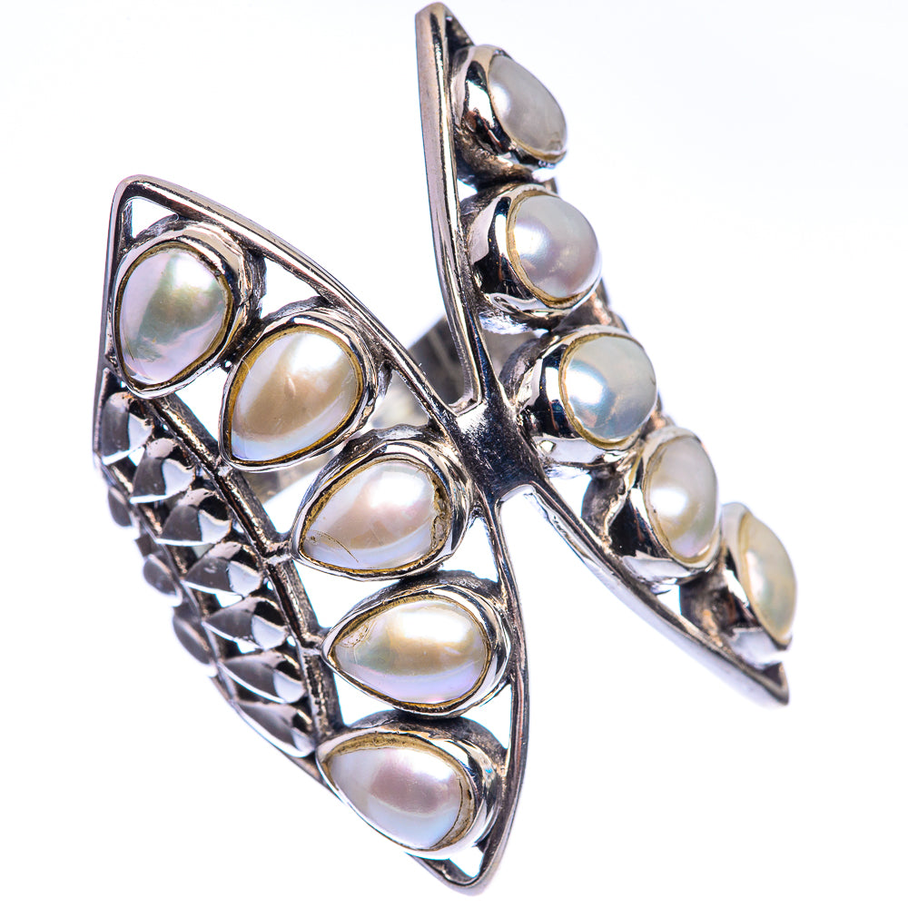 Large Cultured Pearl 925 Sterling Silver Ring Size 7.75