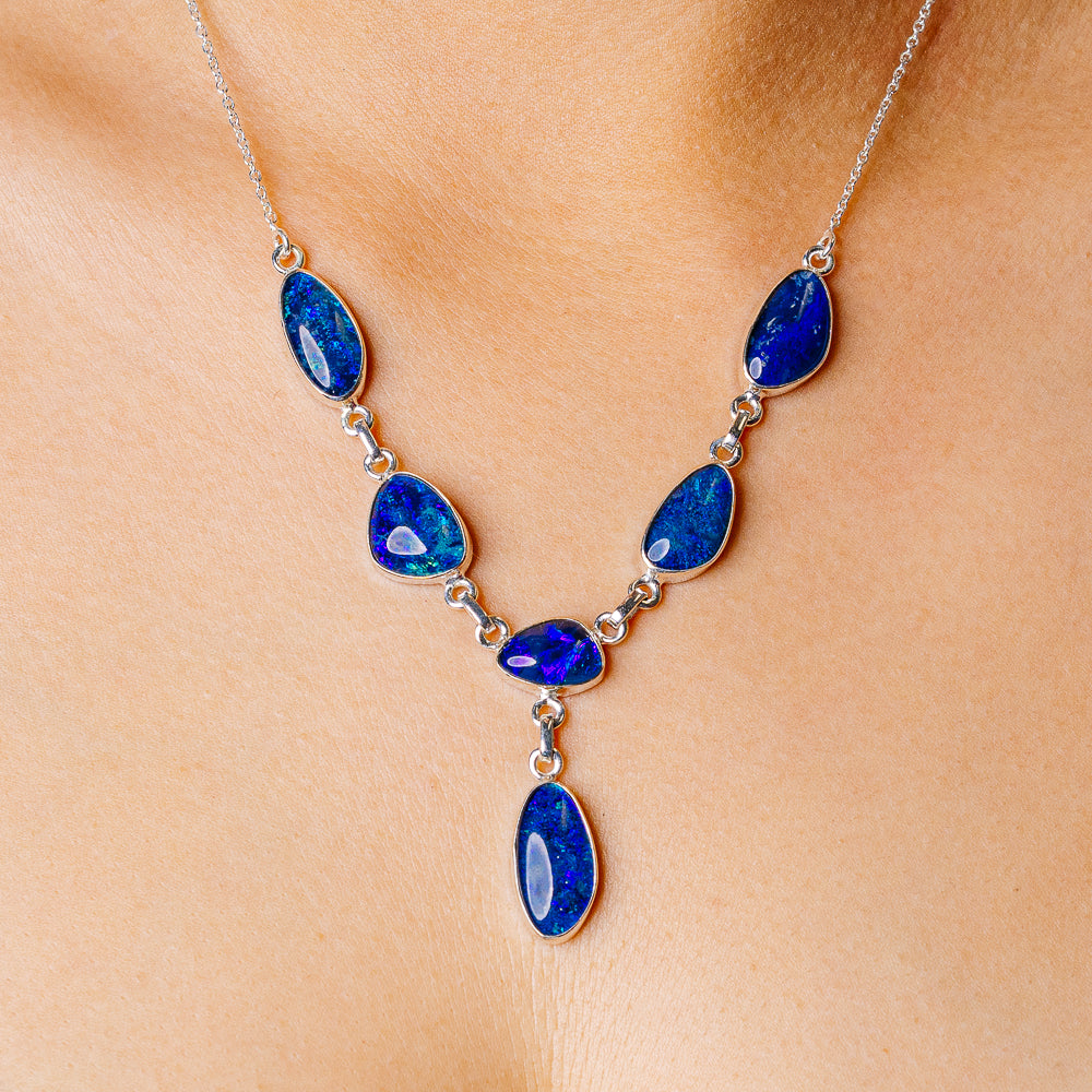 Triplet Opal Necklace 16 7/8 To 18 1/2" (925 Sterling Silver) N90156