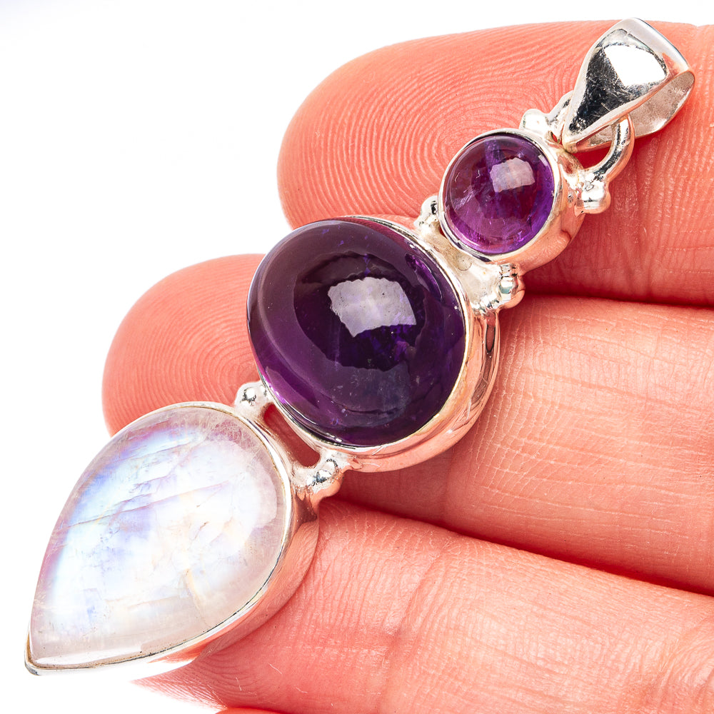 Amethyst, Rainbow Moonstone 925 Sterling Silver Pendant 2 1/8" (925 Sterling Silver) P43660