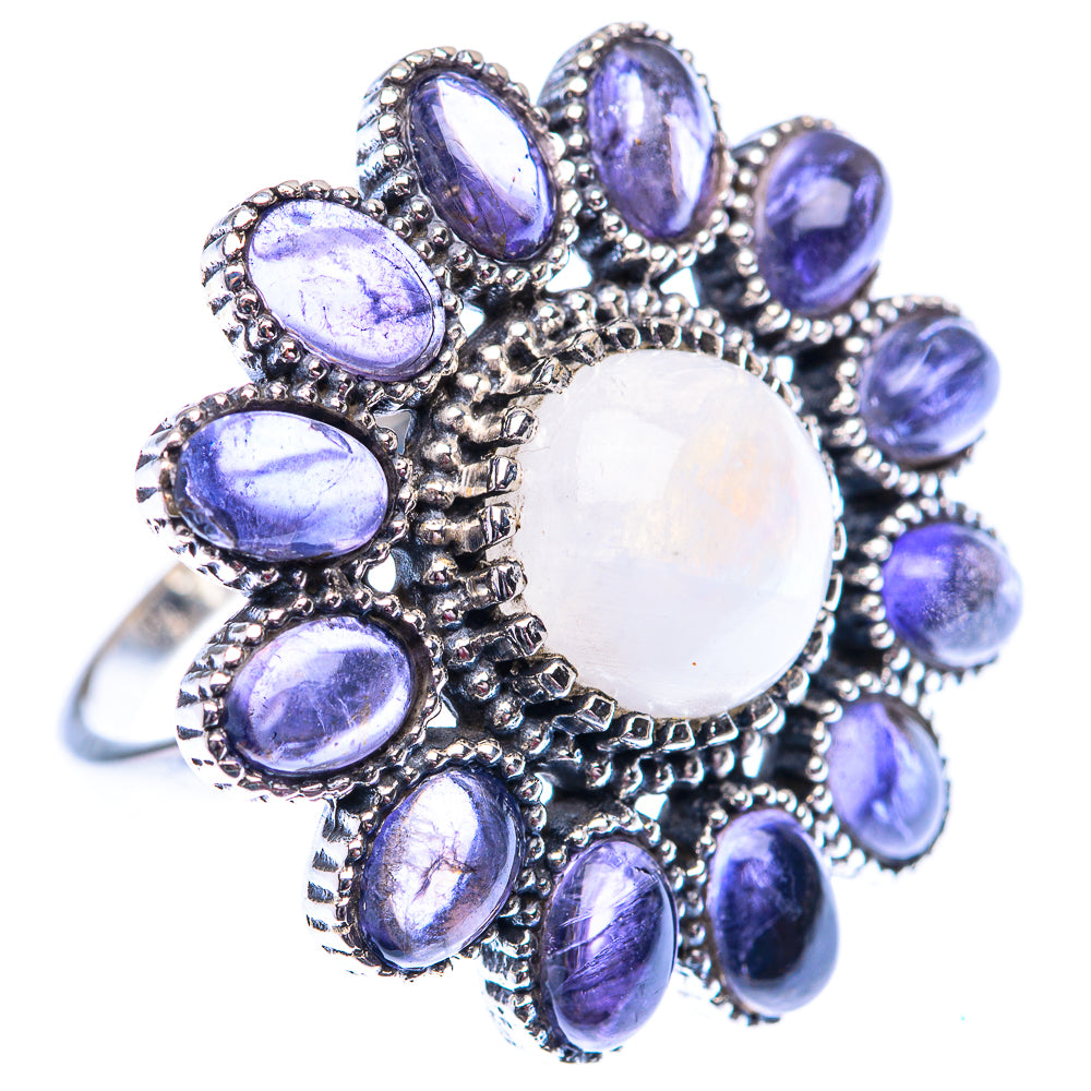 Large Rainbow Moonstone, Tanzanite 925 Sterling Silver Ring Size 8.5 (925 Sterling Silver) RING140401