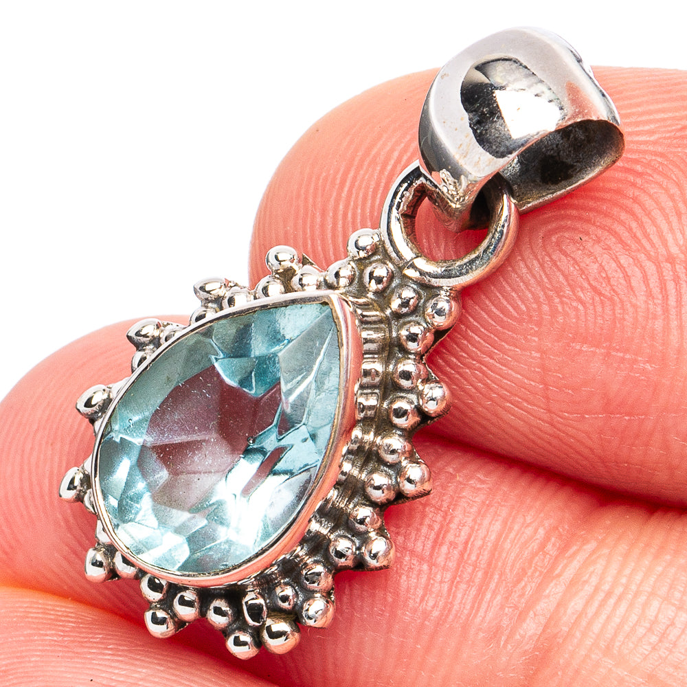 Dainty Blue Topaz Pendant 1 1/8" (925 Sterling Silver) P45295