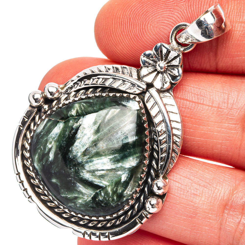 Premium Seraphinite Pendant 2" (.925 Sterling Silver)