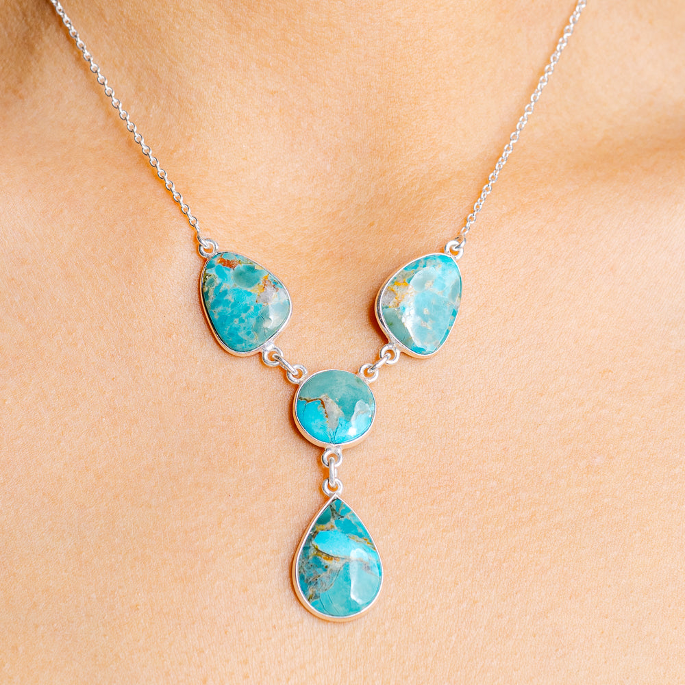 Mohave Turquoise Necklace 17 to 18" (.925 Sterling Silver)