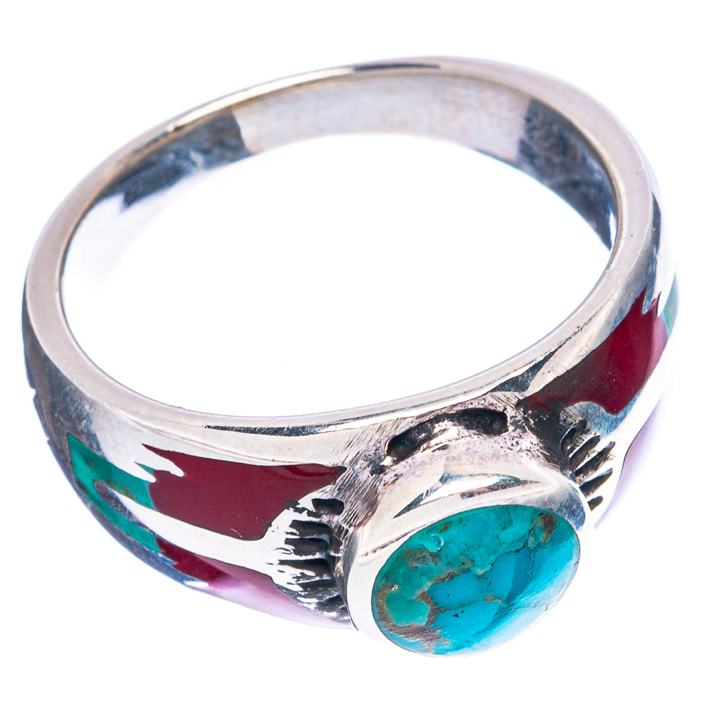 Rare Arizona Turquoise Coral Inlay Ring Size 5.5 (925 Sterling Silver) R5008