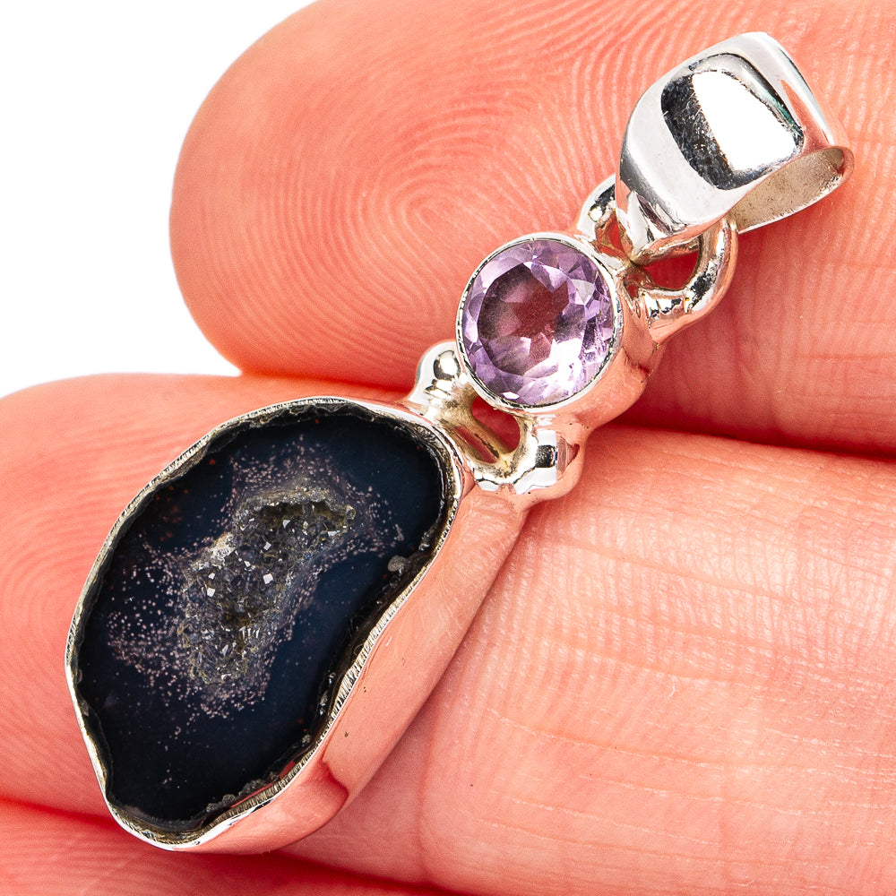 Coconut Geode Druzy, Amethyst Pendant 1 1/4" (.925 Sterling Silver)