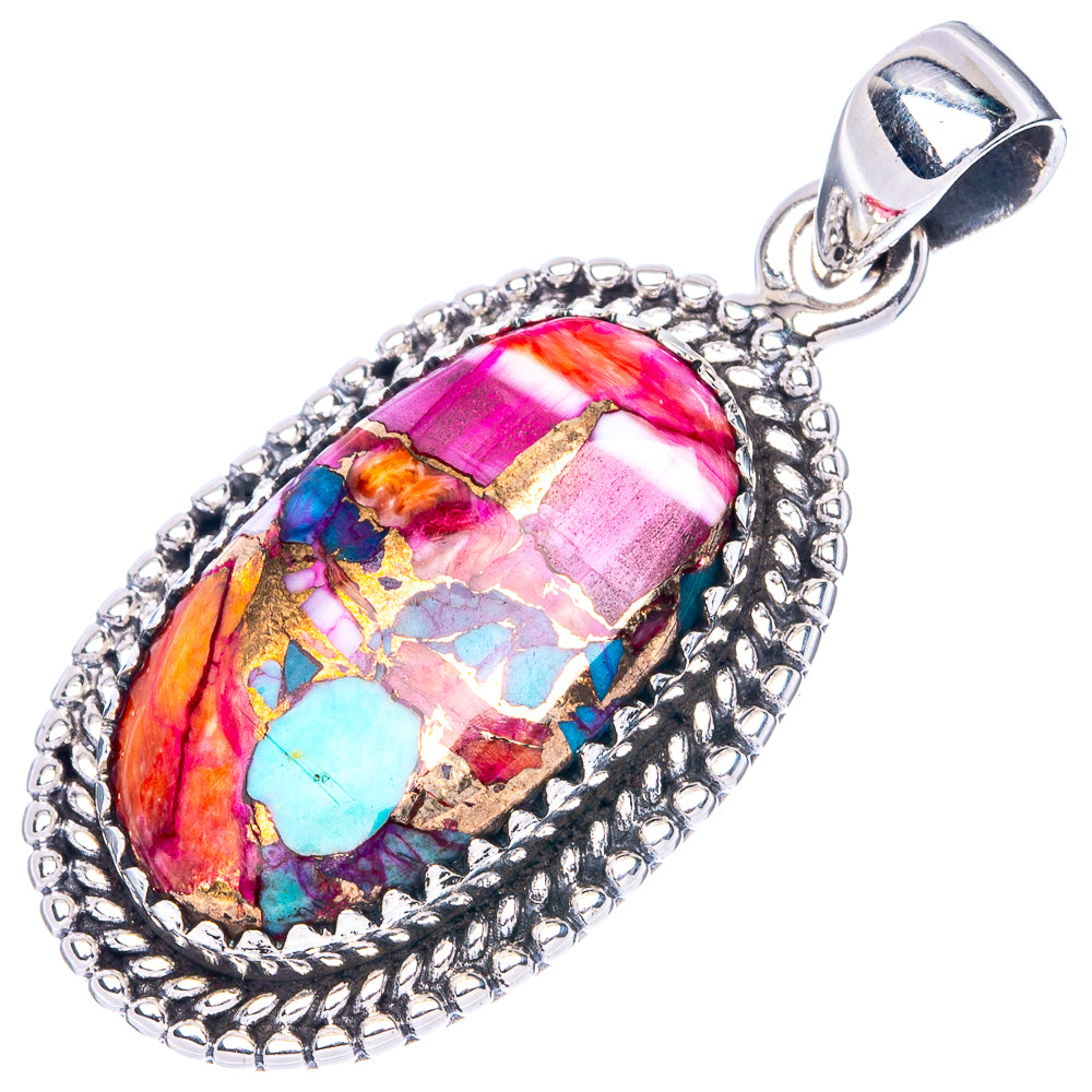 Kingman Pink Dahlia Turquoise 925 Sterling Silver Pendant 1 3/8" (925 Sterling Silver) P41905