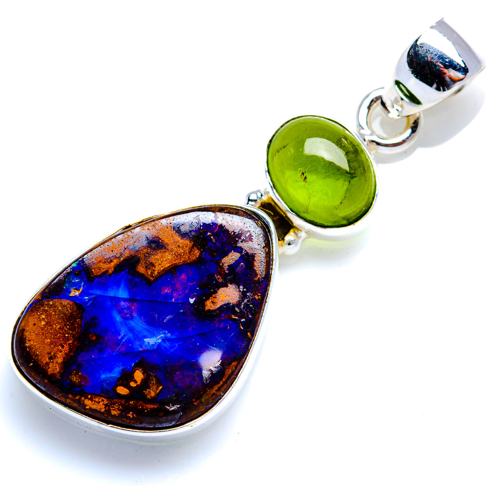 Boulder Opal, Peridot 925 Sterling Silver Pendant 1 3/4" (925 Sterling Silver) PD38415