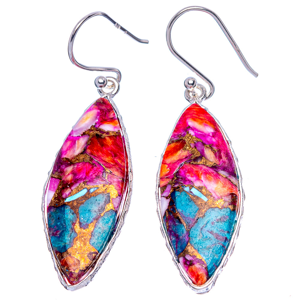 Kingman Pink Dahlia Turquoise Earrings 1 7/8" (925 Sterling Silver) E1726