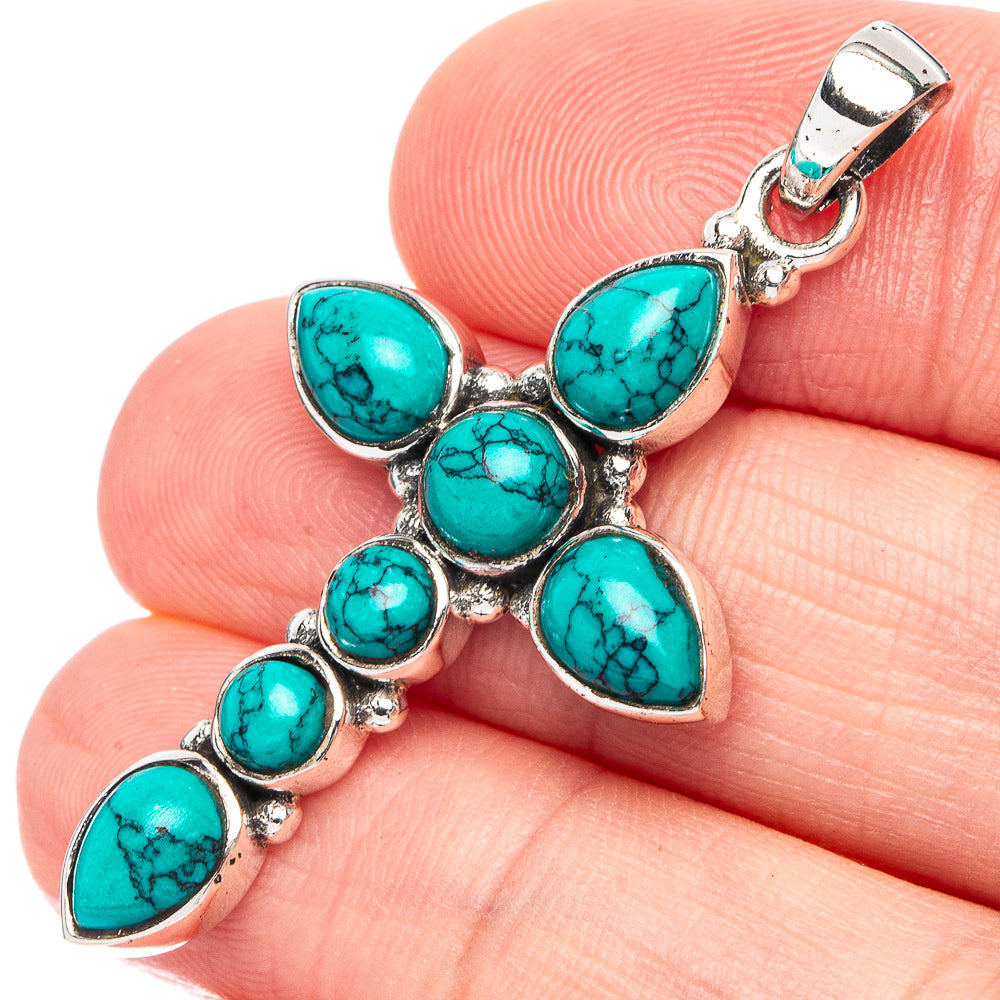 Turquoise Howlite Cross Pendant 1 3/4" (925 Sterling Silver) P45377