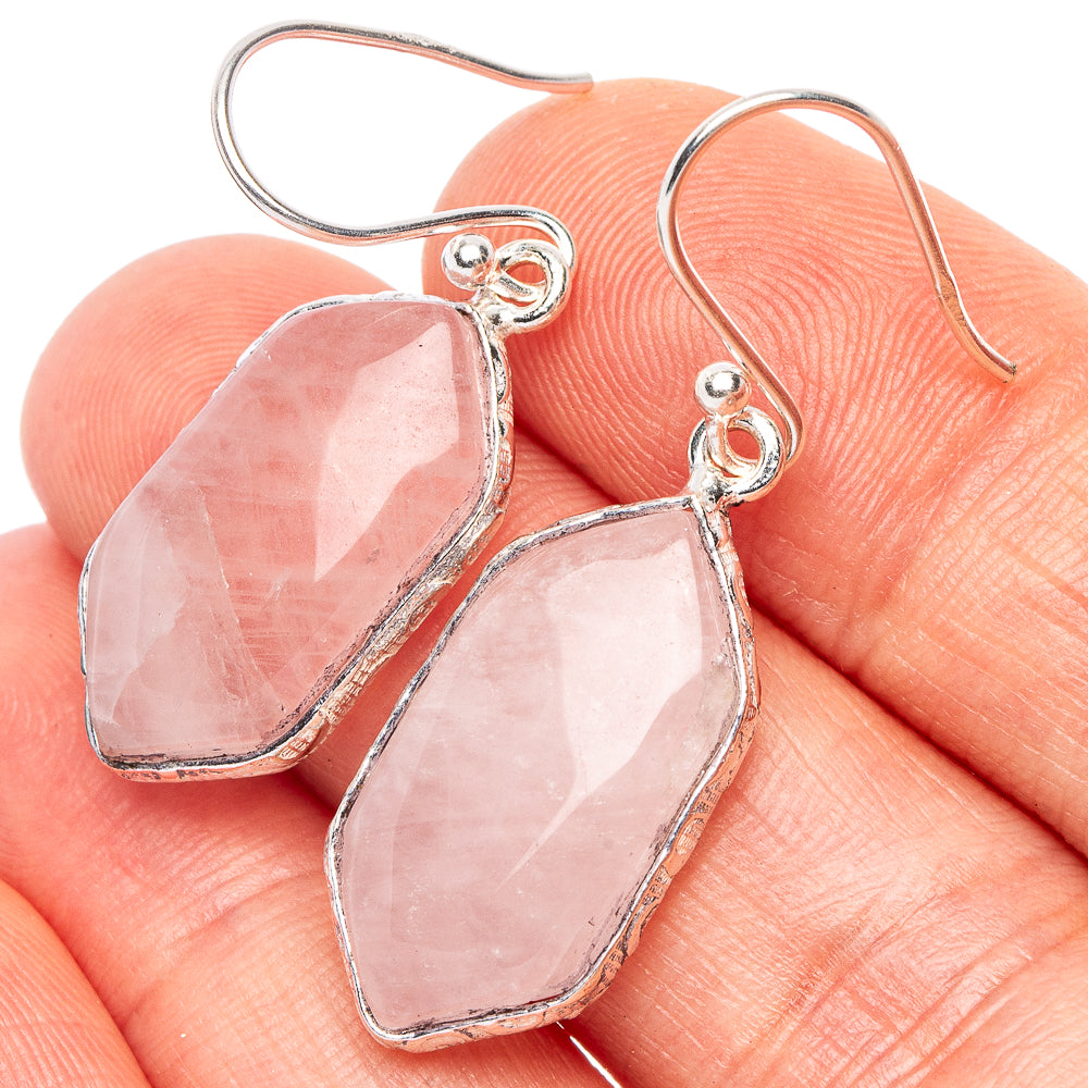 Rose Quartz Earrings 1 3/8" (925 Sterling Silver) E2284