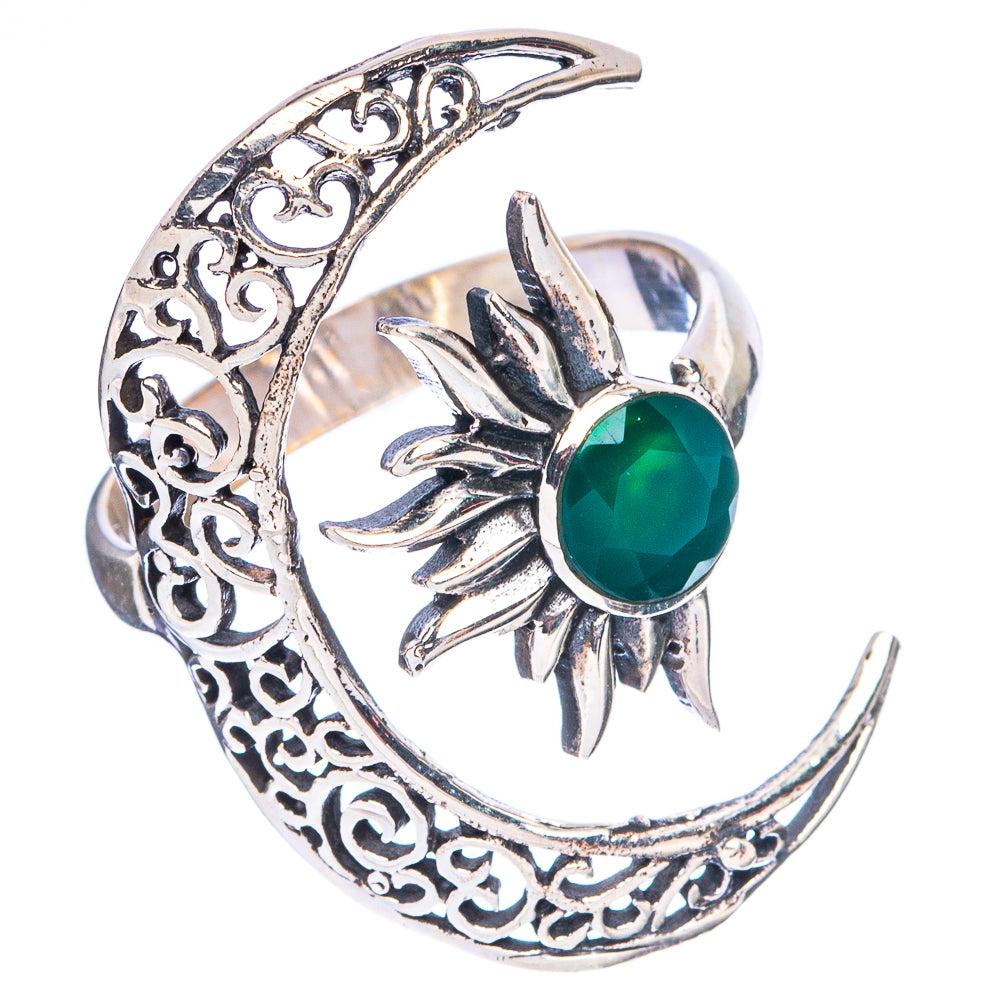 Green Onyx Moon Sun Dainty Ring Size 7 Adjustable (925 Sterling Silver) R5245