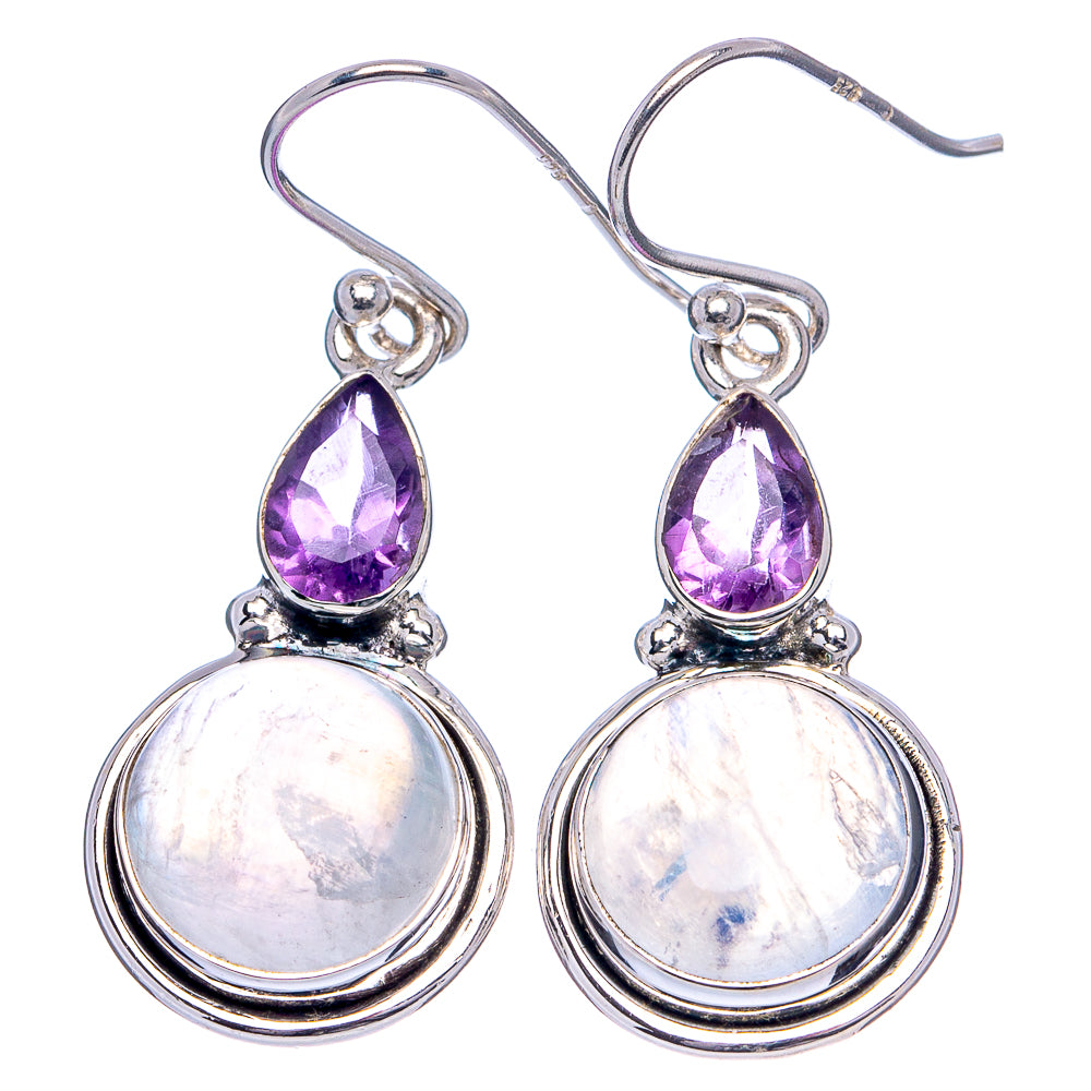 Rainbow Moonstone, Amethyst Earrings 1 1/2" (.925 Sterling Silver)