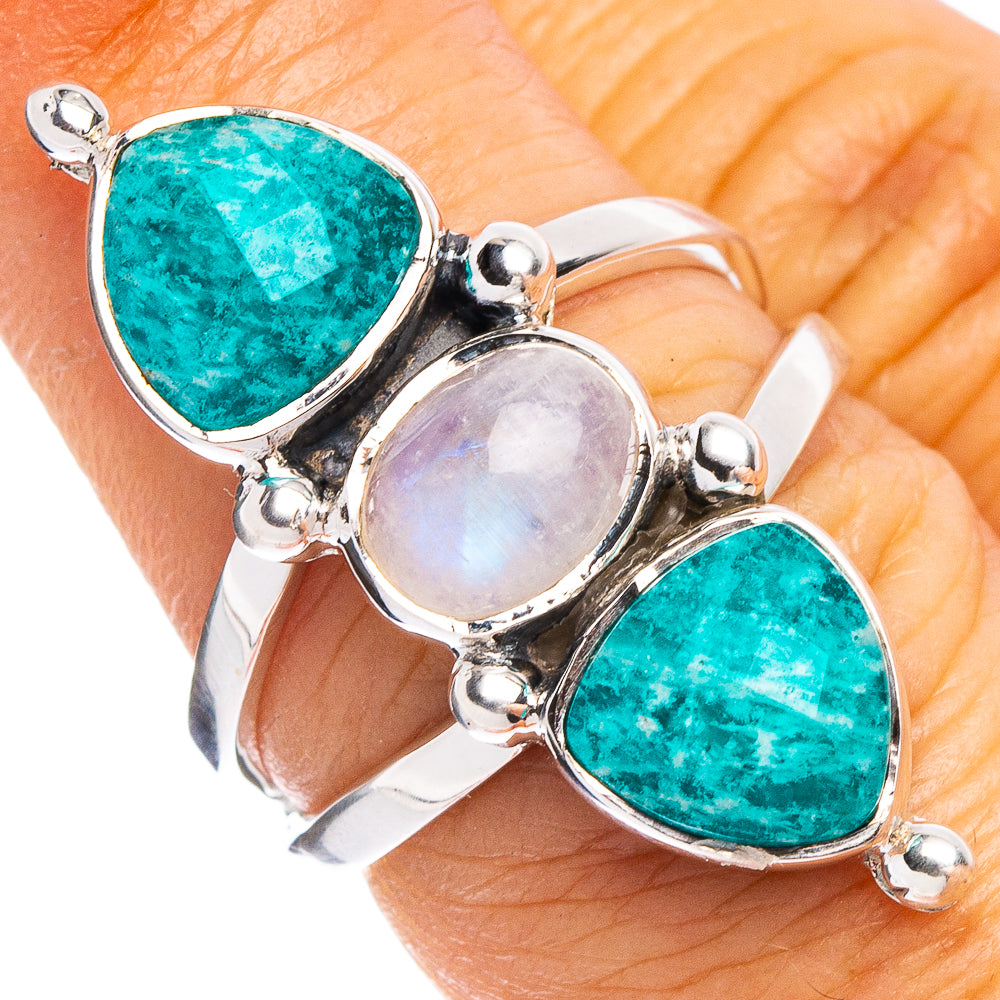 Rainbow Moonstone, Chrysocolla 925 Sterling Silver Premium Ring Size 7 (925 Sterling Silver) R6506