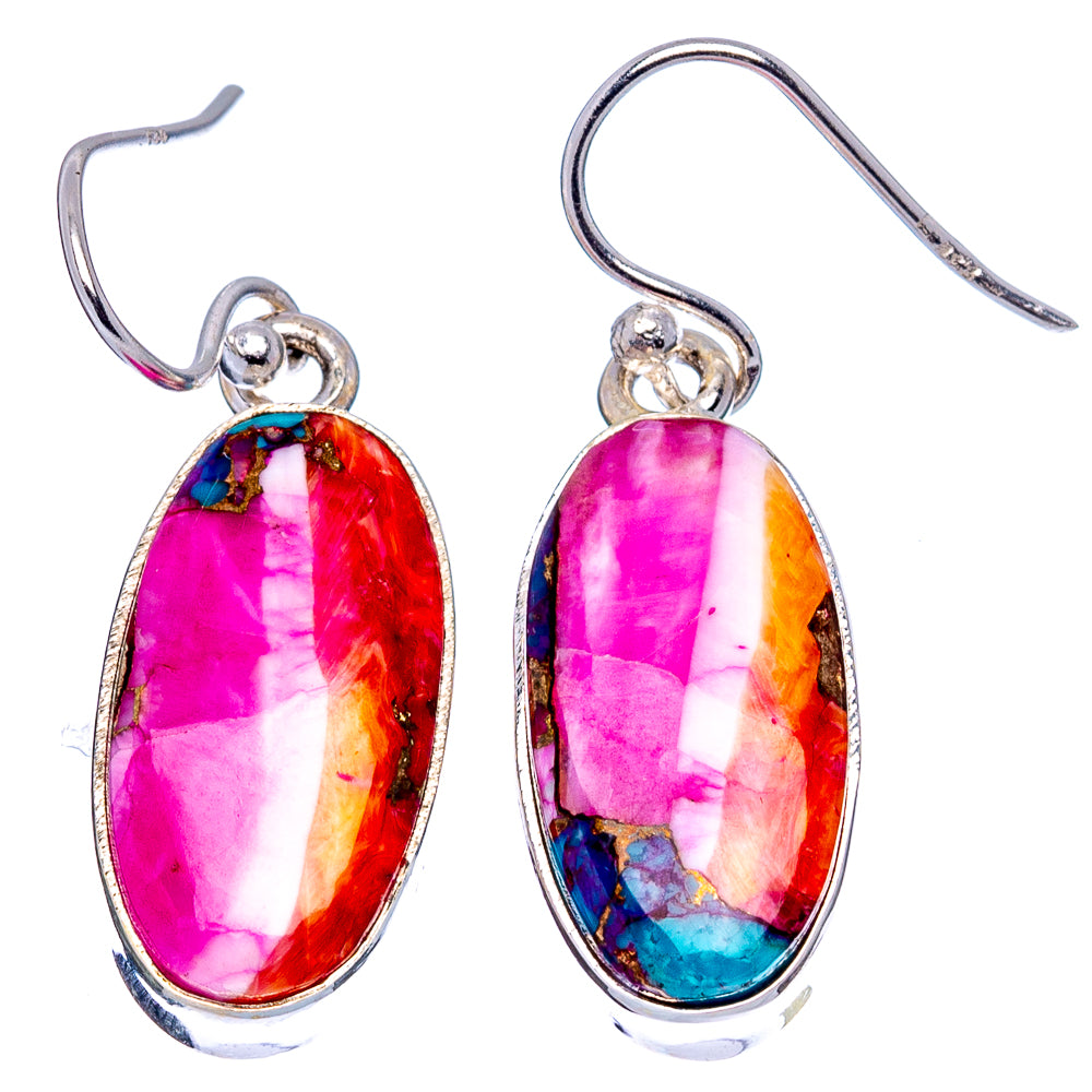 Pink Dahlia Mohave Turquoise Earrings 1 1/4" (.925 Sterling Silver)