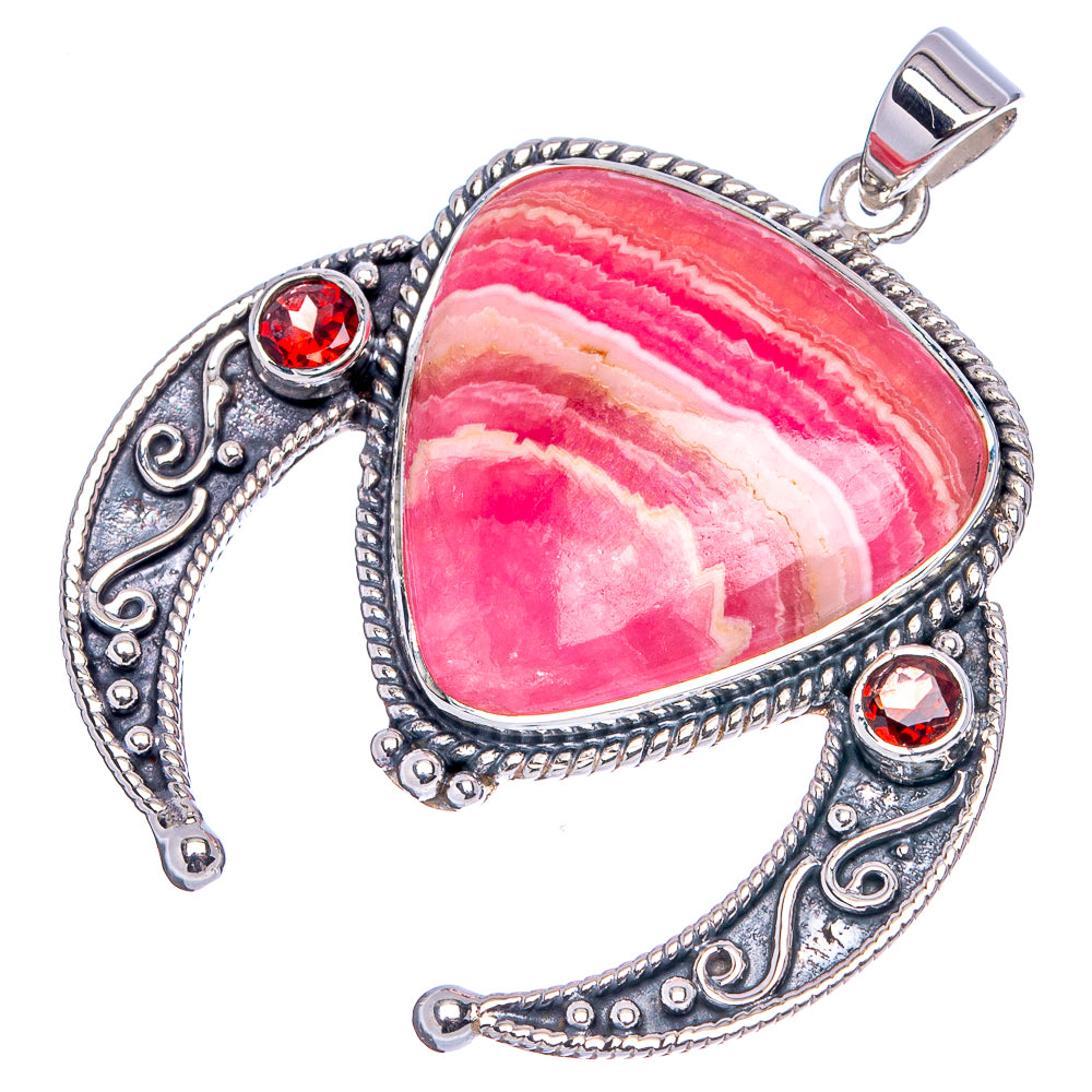 Signature Rhodochrosite, Garnet Pendant 1 3/4" (.925 Sterling Silver)