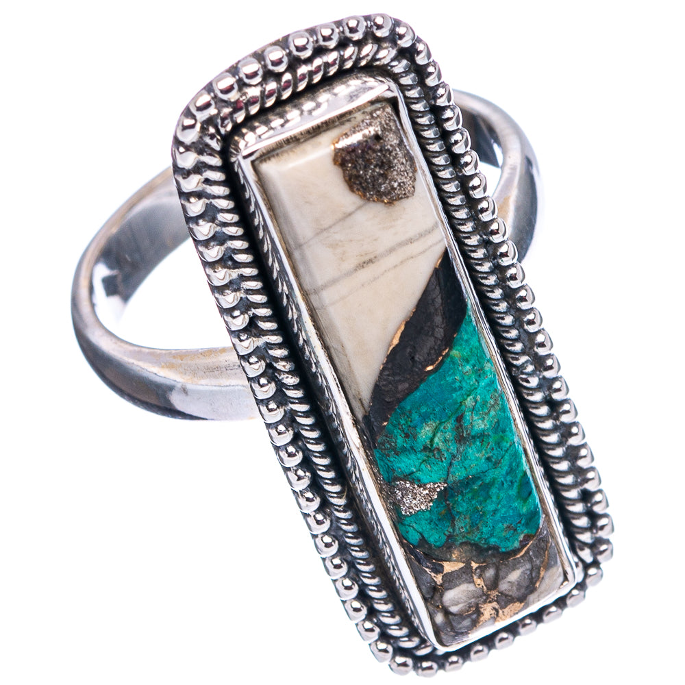 White Buffalo Turquoise In Chrysocolla Ring Size 7.5 (.925 Sterling Silver)
