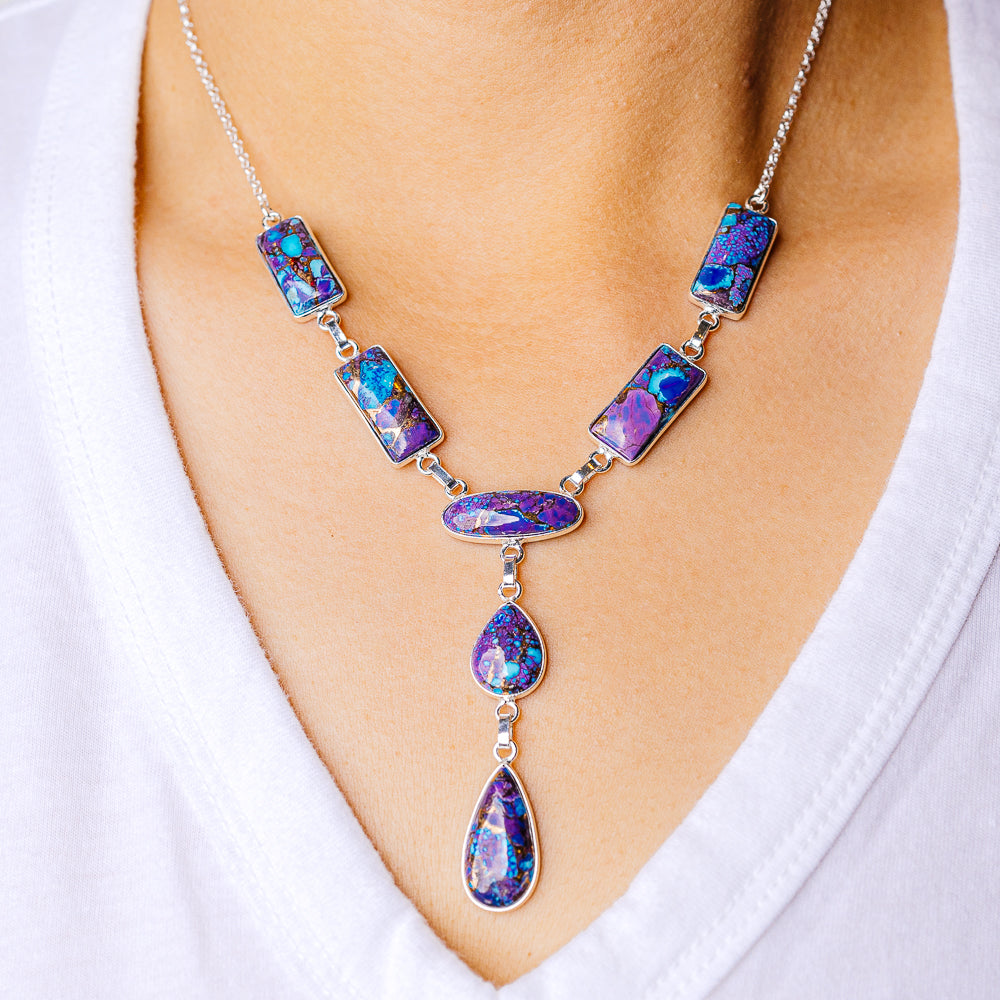 Purple Copper Composite Turquoise Necklace 16.75 (925 Sterling Silver) N90177