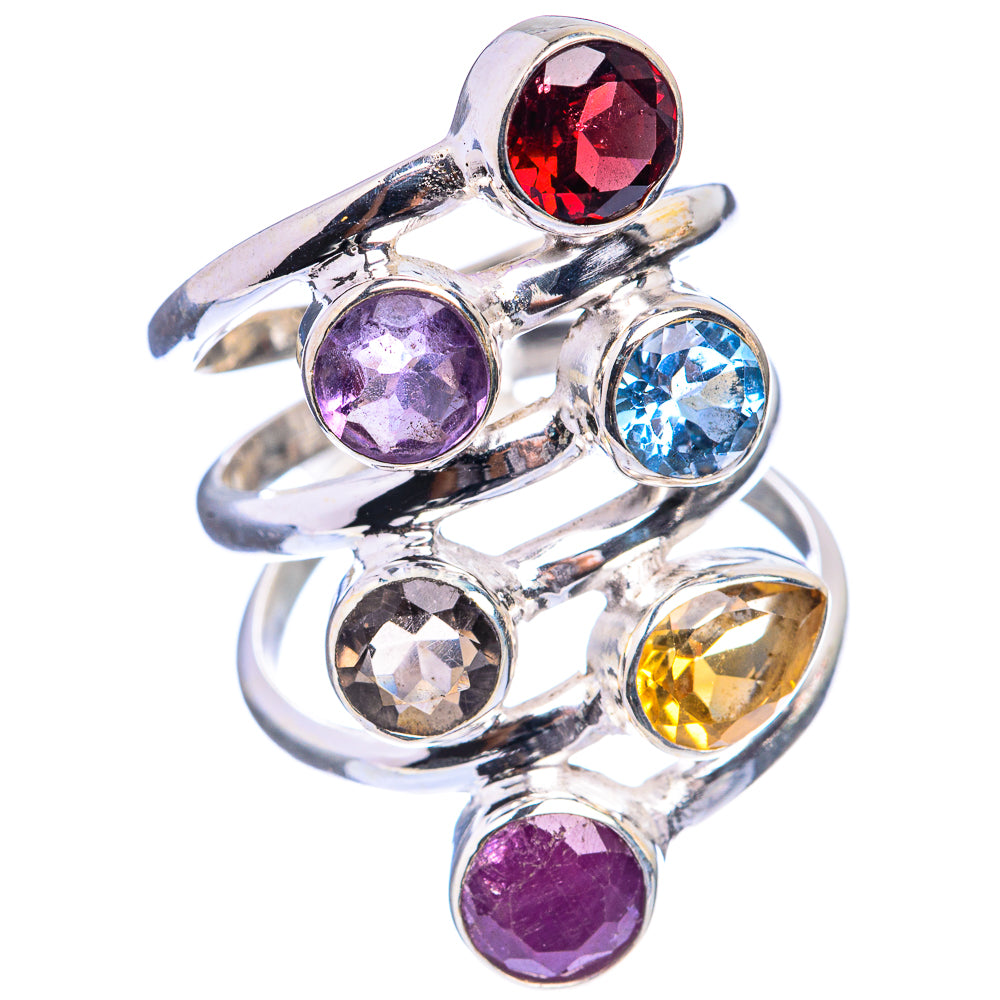 Large Garnet, Amethyst, Blue Topaz, Smoky Quartz, Citrine Ring Size 6.75 (925 Sterling Silver) R142920