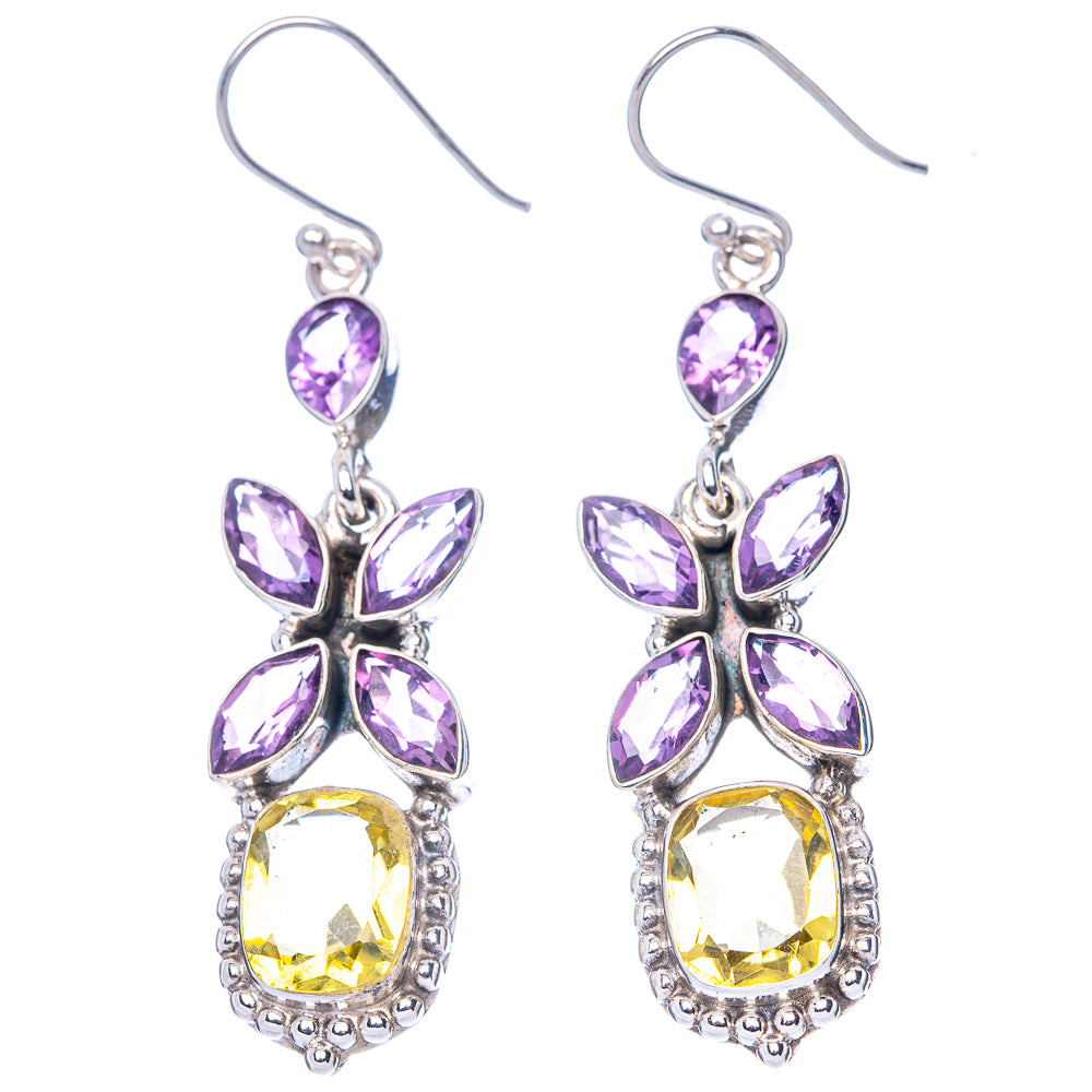 Premium Faceted Citrine, Amethyst 925 Sterling Silver Earrings 2 1/4" (925 Sterling Silver) E1225